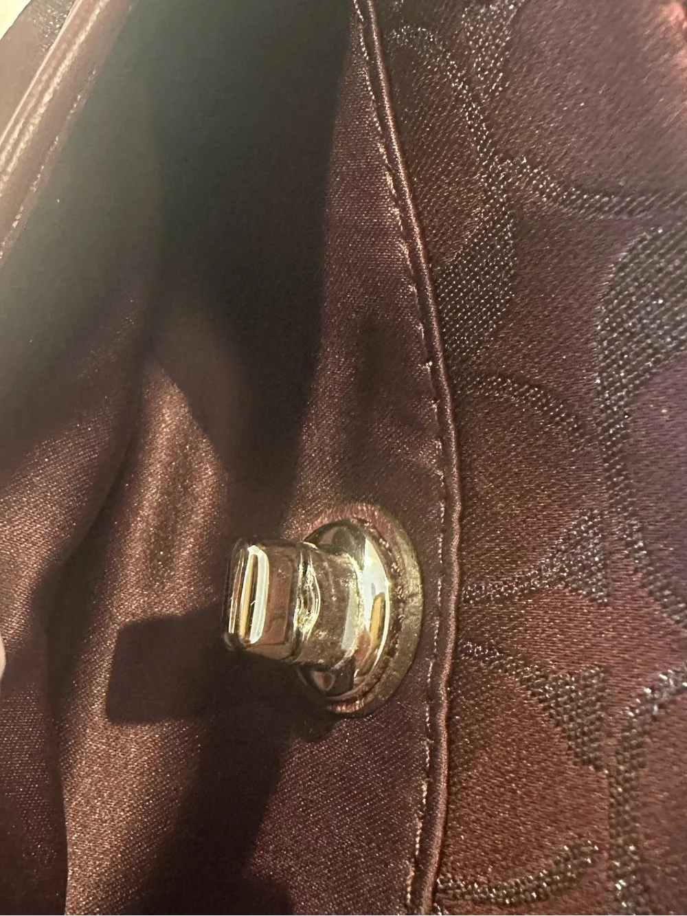 Coach Burgundy Metallic Sateen Turnlock Wristlet/Clutch Shimmer Jacquard Fabric